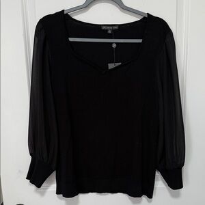 Adrianna Papell 3/4 Chiffon Sleeve Sweetheart Neckline Black Women's Top size M